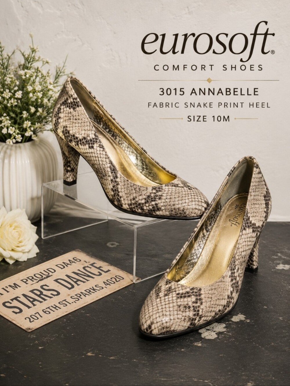 EURO SOFT 3015 Annabelle Fabric Snake Print Comfort Heel 10M